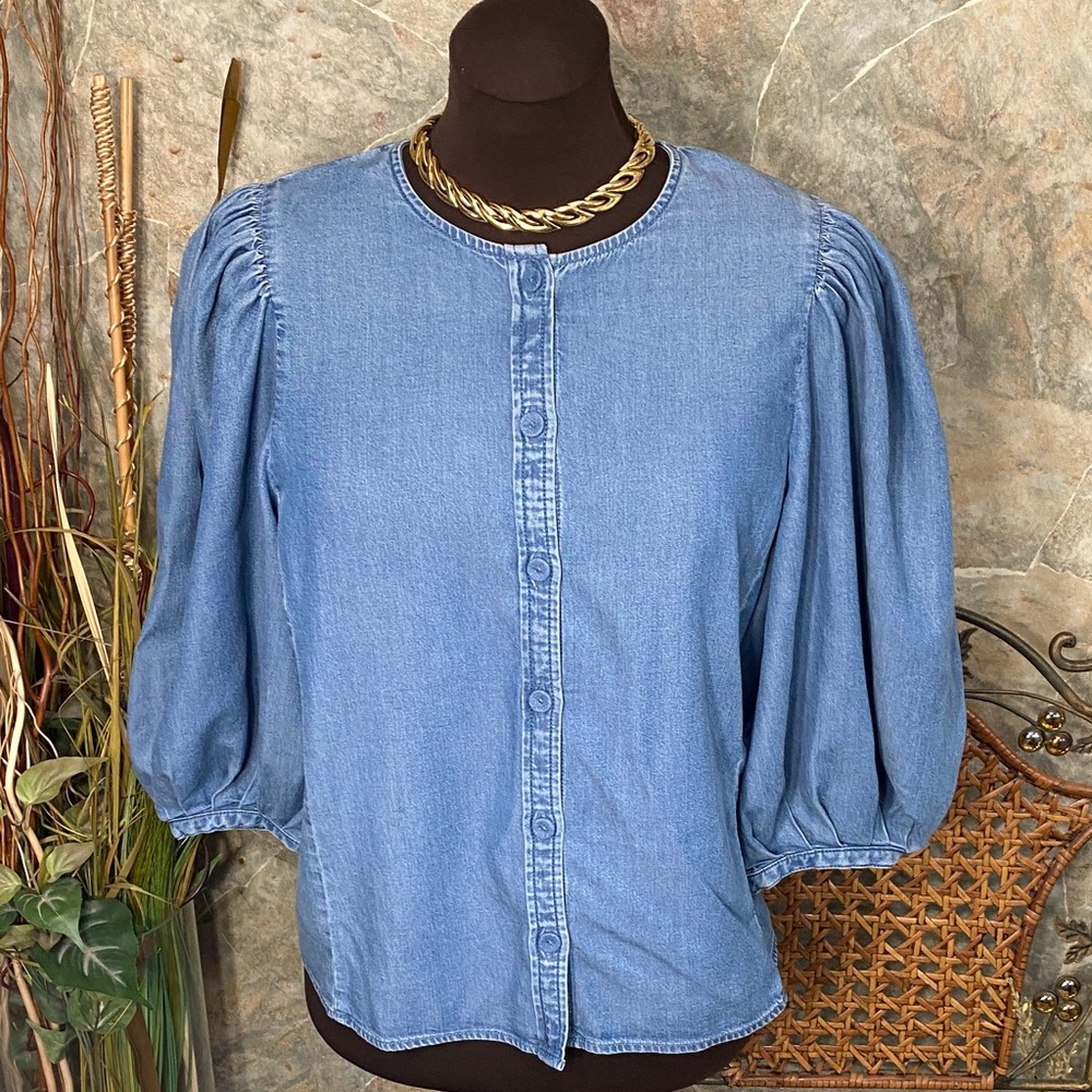 Madewell soft blue Jean denim button shirt top blouse tunic dramatic romantic